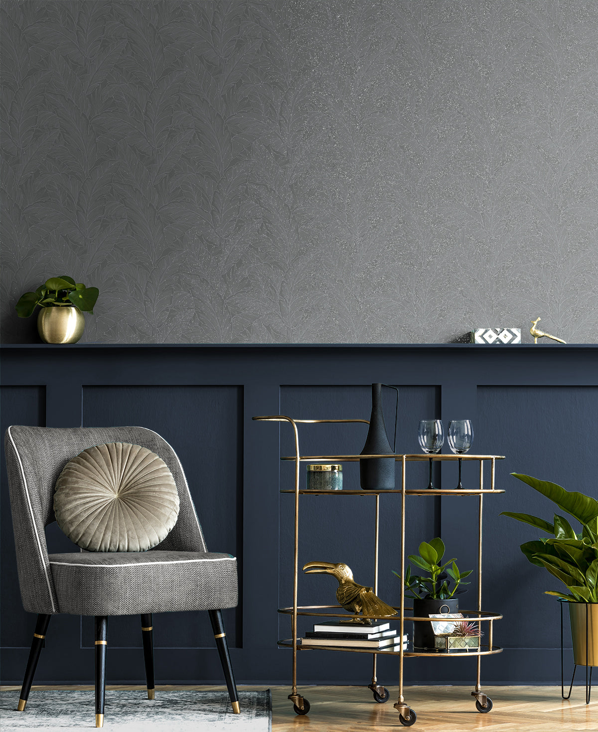 Deco Banana Leaf Slate by Deco 2 Metallic Botanical Wallpaper – Collins & Company DC61708-Sample