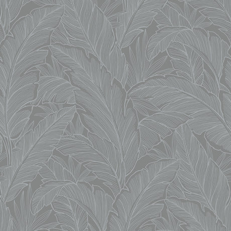 Slate gray metallic banana leaf botanical wallpaper pattern