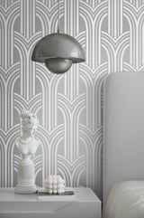 Deco Arches Metallic Silver by Deco 2 Geometric Wallpaper – Collins & Company DC61910 -Sample