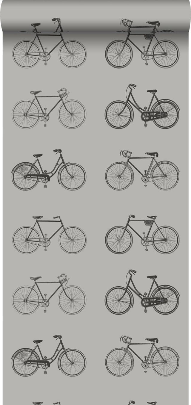 Turnblad Grey Bicycle Wallpaper with Eclectic Travel Novelty Pattern - ESTA Home DD128502