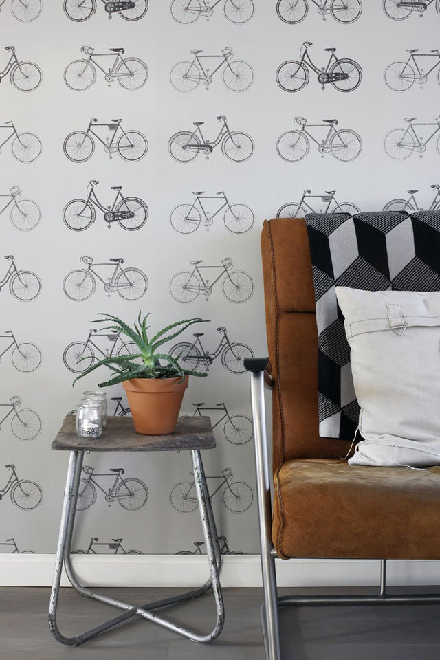 Turnblad Grey Bicycle Wallpaper with Eclectic Travel Novelty Pattern - ESTA Home DD128502
