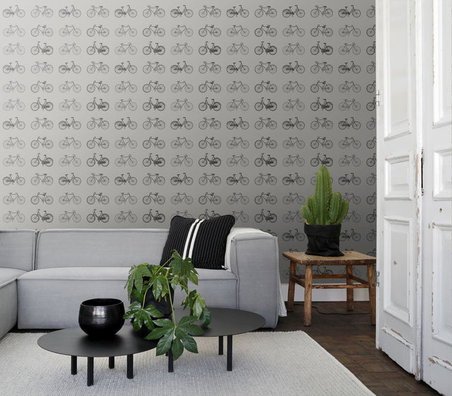 Turnblad Grey Bicycle Wallpaper with Eclectic Travel Novelty Pattern - ESTA Home DD128502
