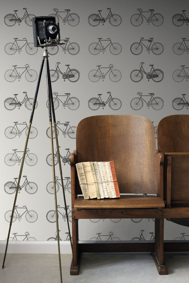 Turnblad Grey Bicycle Wallpaper with Eclectic Travel Novelty Pattern - ESTA Home DD128502
