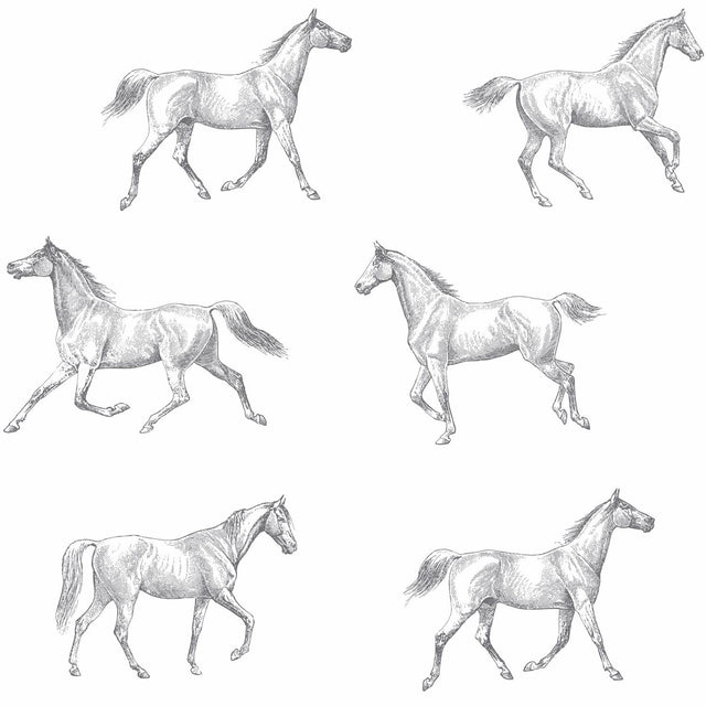 Burnett Off White Horses Wallpaper with Eclectic Novelty Horse Motif - ESTA Home DD128807