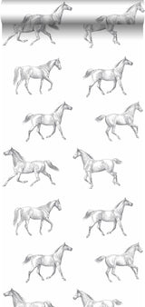 Burnett Off White Horses Wallpaper with Eclectic Novelty Horse Motif - ESTA Home DD128807