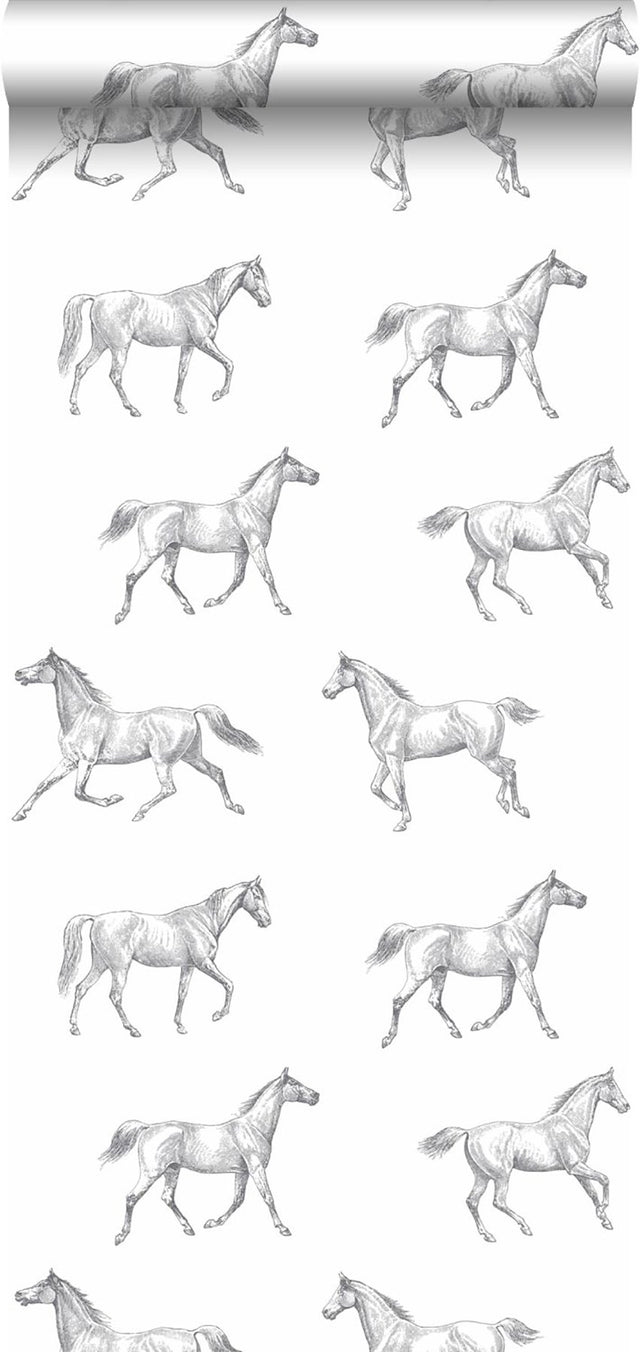 Burnett Off White Horses Wallpaper with Eclectic Novelty Horse Motif - ESTA Home DD128807