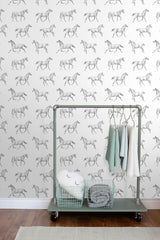 Burnett Off White Horses Wallpaper with Eclectic Novelty Horse Motif - ESTA Home DD128807