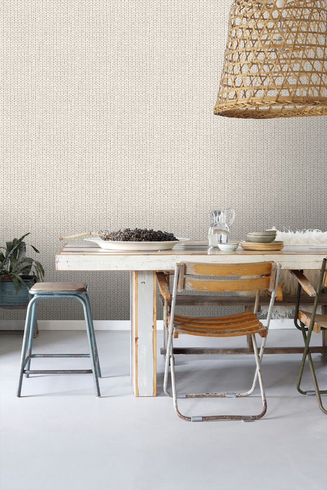 Hart Cream Chevron Fabric Wallpaper with Knit Texture Motif - ESTA Home DD137720