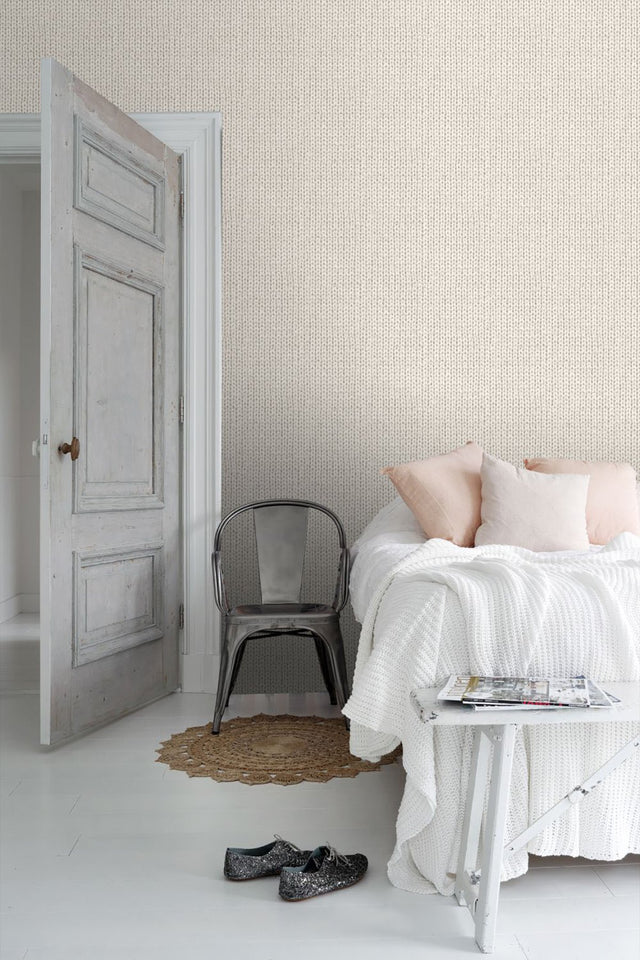 Hart Cream Chevron Fabric Wallpaper with Knit Texture Motif - ESTA Home DD137720