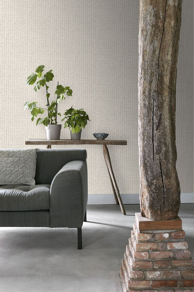 Hart Cream Chevron Fabric Wallpaper with Knit Texture Motif - ESTA Home DD137720