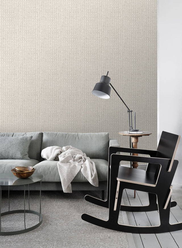 Hart Cream Chevron Fabric Wallpaper with Knit Texture Motif - ESTA Home DD137720
