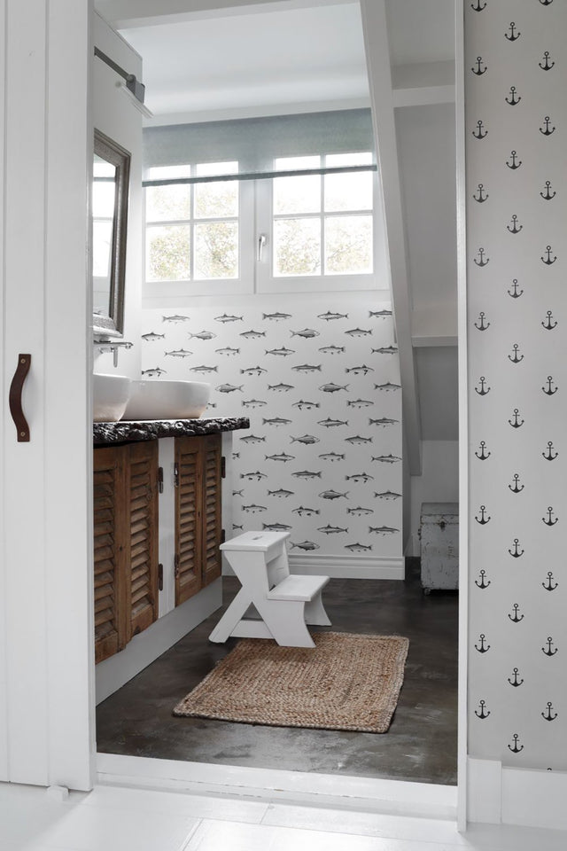 Fiyero Off White Fish Wallpaper with Hand-Drawn Coastal Fish Motif - ESTA Home DD138967