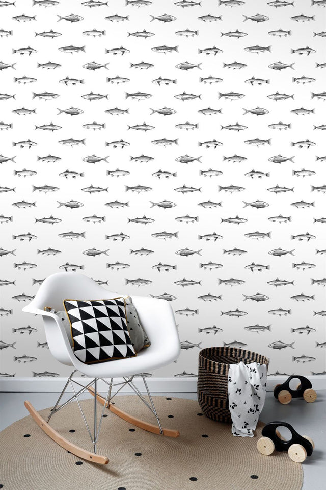 Fiyero Off White Fish Wallpaper with Hand-Drawn Coastal Fish Motif - ESTA Home DD138967