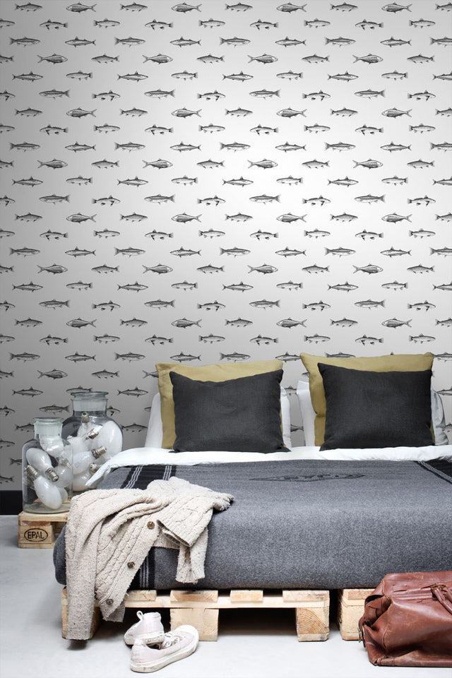 Fiyero Off White Fish Wallpaper with Hand-Drawn Coastal Fish Motif - ESTA Home DD138967