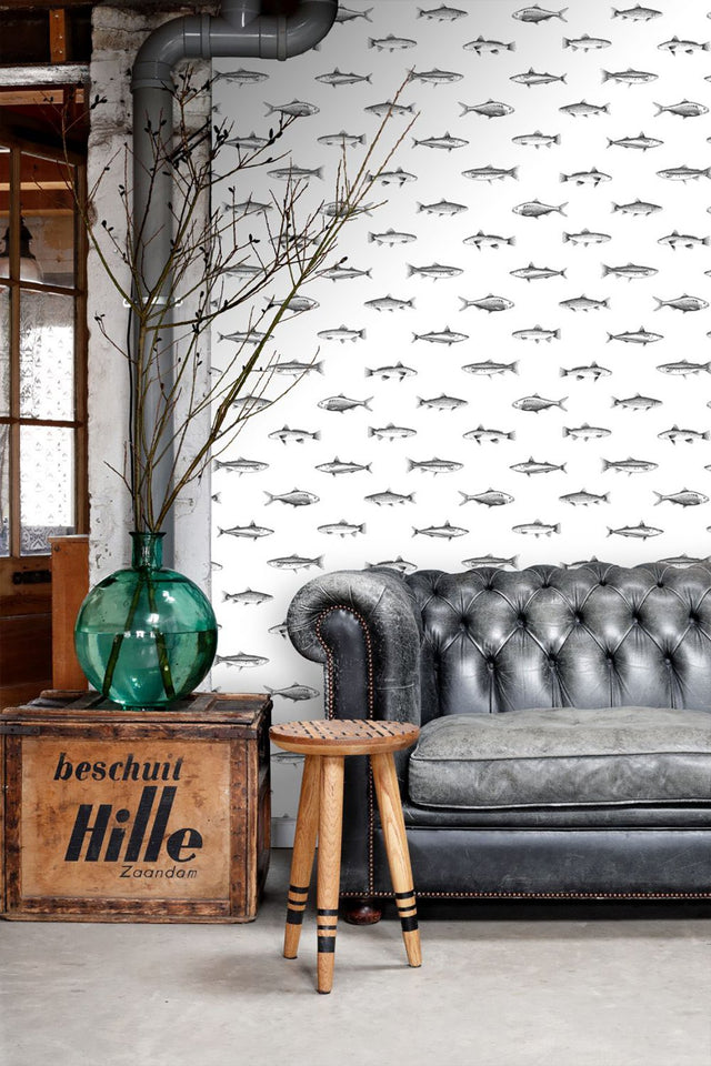 Fiyero Off White Fish Wallpaper with Hand-Drawn Coastal Fish Motif - ESTA Home DD138967