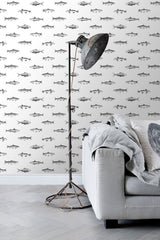 Fiyero Off White Fish Wallpaper with Hand-Drawn Coastal Fish Motif - ESTA Home DD138967