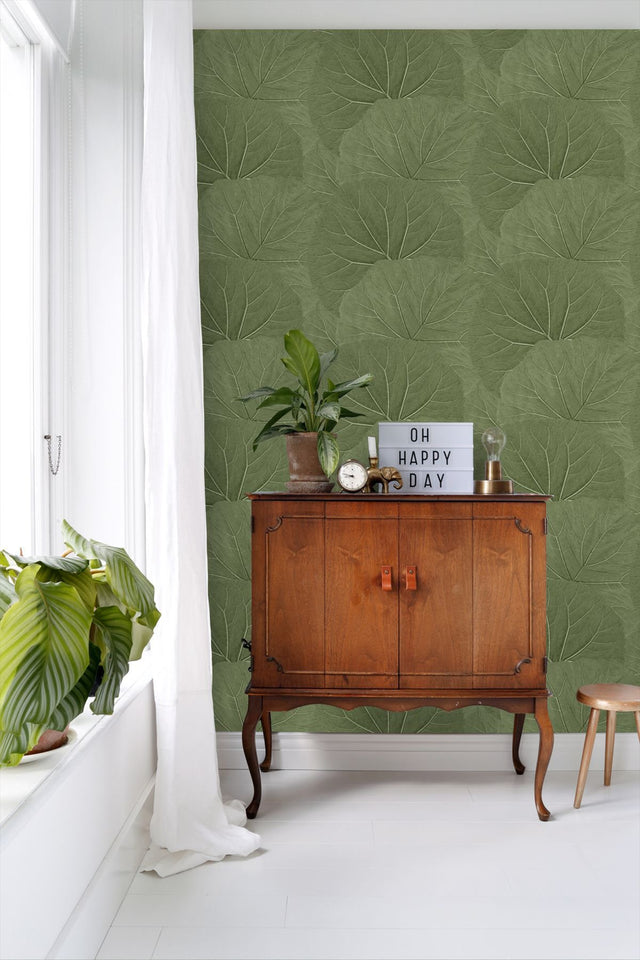 Xylem Olive Large Leaves Wallpaper with Botanical Non Woven Eclectic Style - ESTA Home DD138995