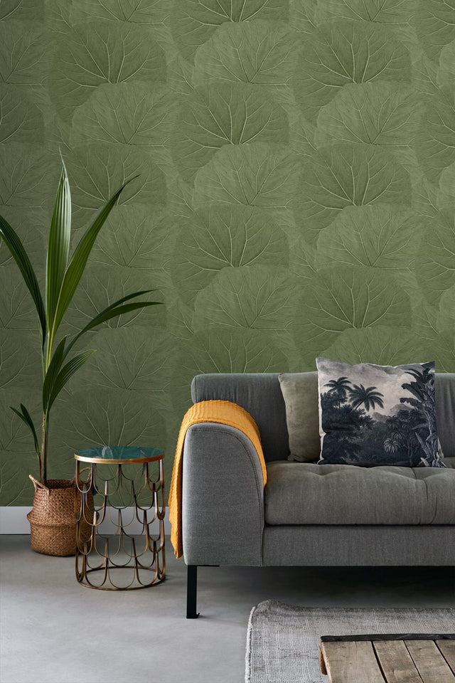 Xylem Olive Large Leaves Wallpaper with Botanical Non Woven Eclectic Style - ESTA Home DD138995