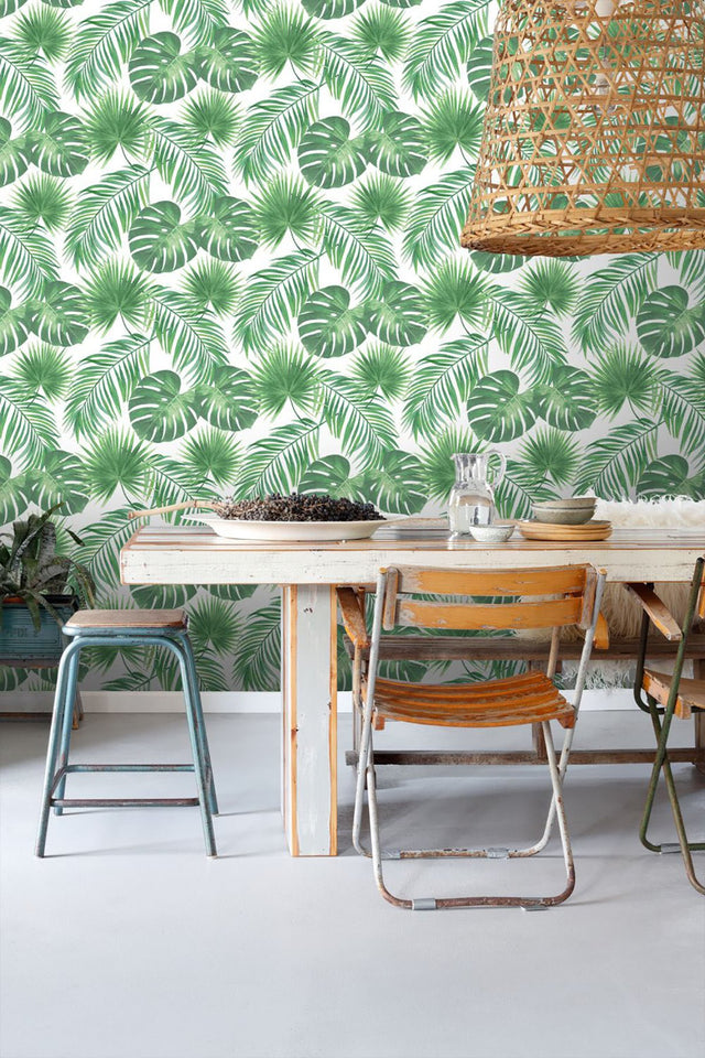 Patti Light Green Leaves Wallpaper