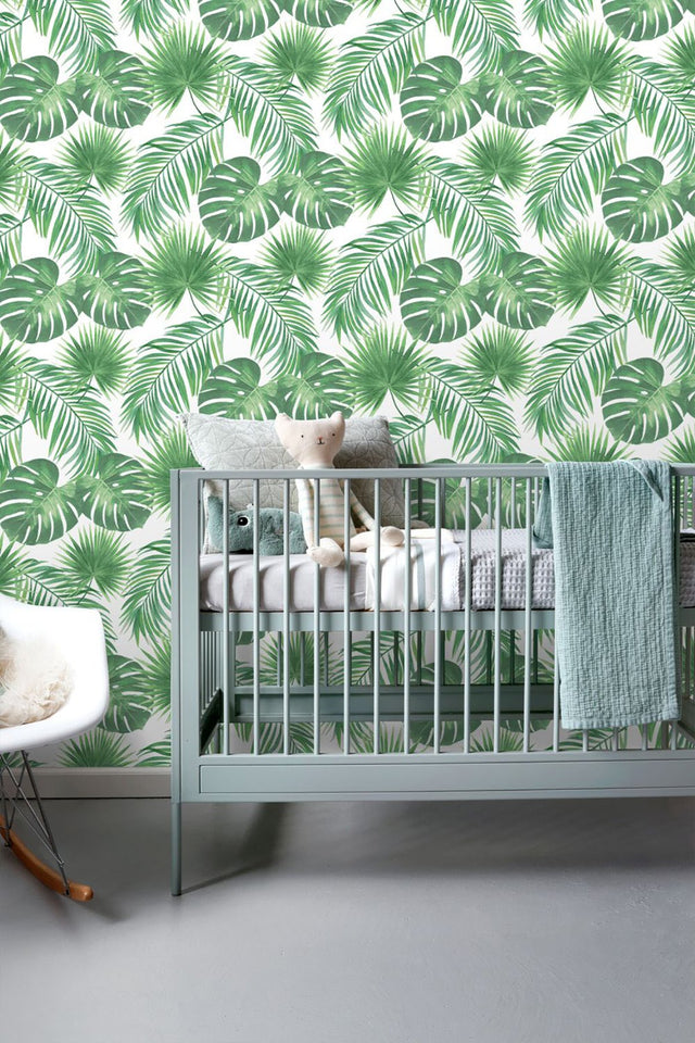 Patti Light Green Leaves Wallpaper