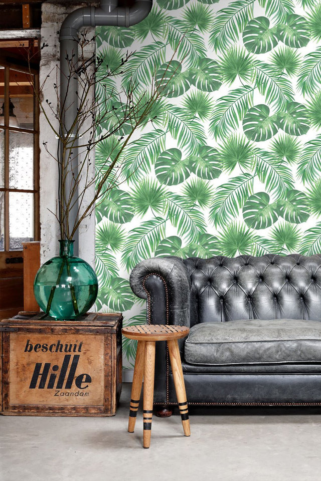 Patti Light Green Leaves Wallpaper