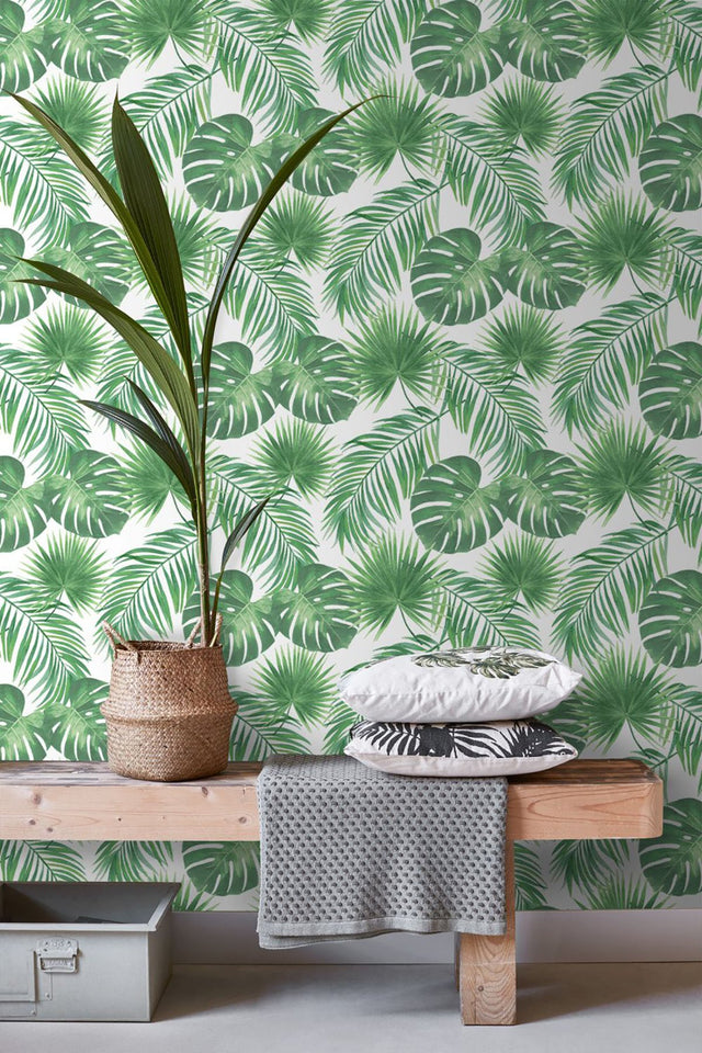 Patti Light Green Leaves Wallpaper