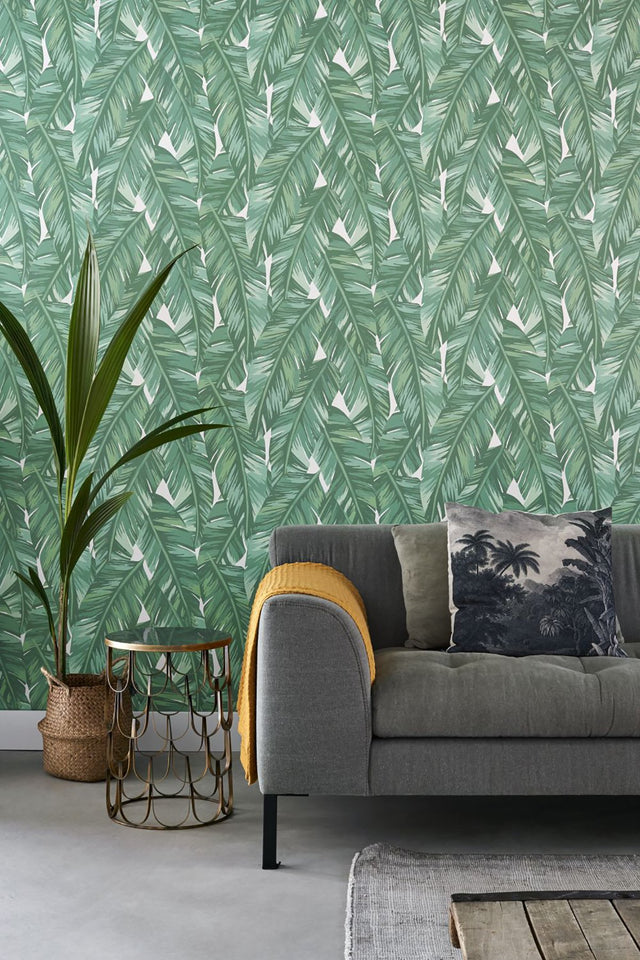 Dumott Green Tropical Leaves Wallpaper with Botanical Leaves Pattern and Tropical Style - ESTA Home DD139014