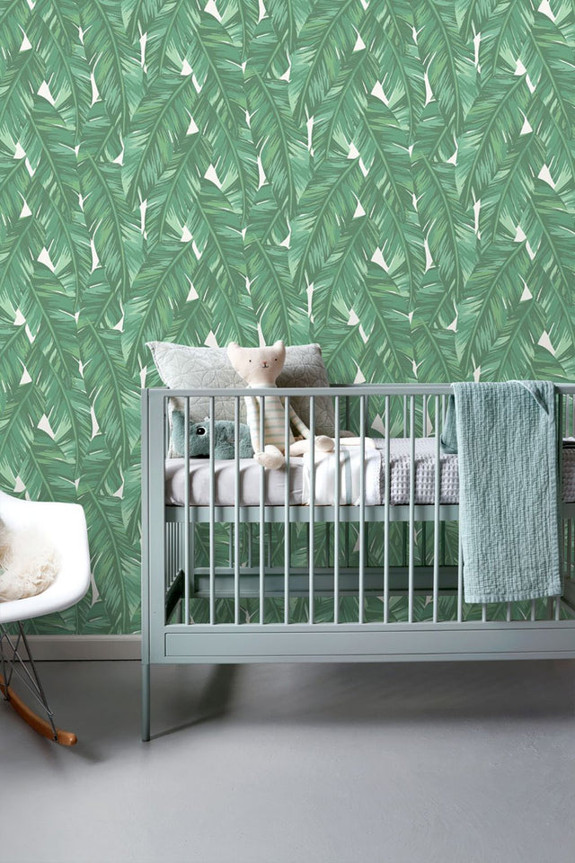 Dumott Green Tropical Leaves Wallpaper with Botanical Leaves Pattern and Tropical Style - ESTA Home DD139014
