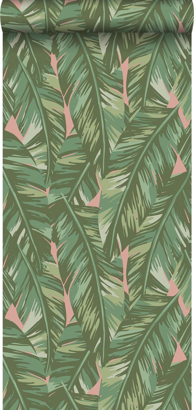 Dumott Olive Tropical Leaves Wallpaper with Botanical Banana Leaf Motif - ESTA Home DD139015