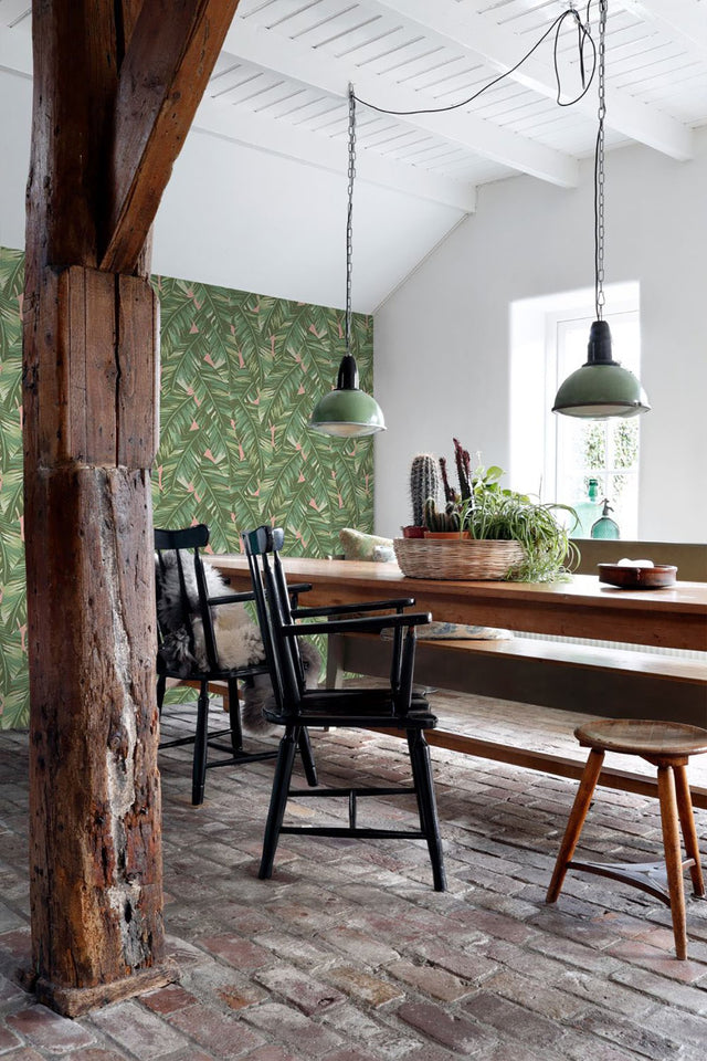 Dumott Olive Tropical Leaves Wallpaper with Botanical Banana Leaf Motif - ESTA Home DD139015
