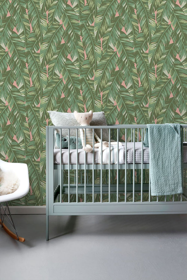 Dumott Olive Tropical Leaves Wallpaper with Botanical Banana Leaf Motif - ESTA Home DD139015