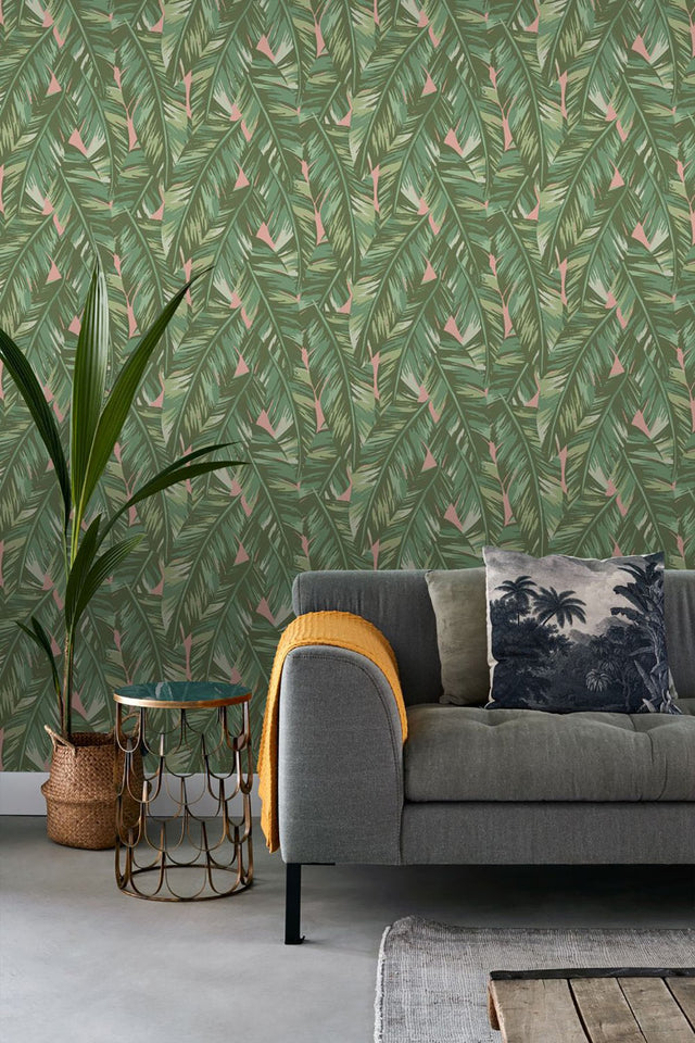 Dumott Olive Tropical Leaves Wallpaper with Botanical Banana Leaf Motif - ESTA Home DD139015