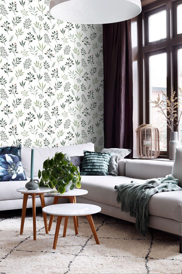 Cynara White Scandinavian Floral Wallpaper with Botanical Non Woven Pattern - ESTA Home DD139080