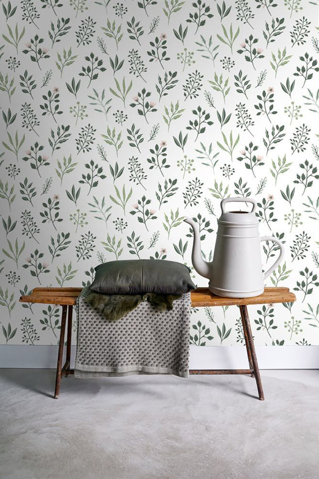 Cynara White Scandinavian Floral Wallpaper with Botanical Non Woven Pattern - ESTA Home DD139080
