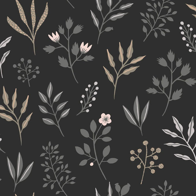 Cynara Charcoal Scandinavian Floral Wallpaper with Botanical Non Woven Pattern - Brewster DD139083