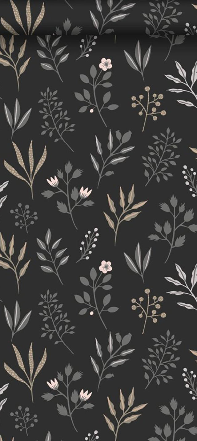 Cynara Charcoal Scandinavian Floral Wallpaper with Botanical Non Woven Pattern - Brewster DD139083
