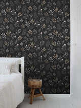 Cynara Charcoal Scandinavian Floral Wallpaper with Botanical Non Woven Pattern - Brewster DD139083
