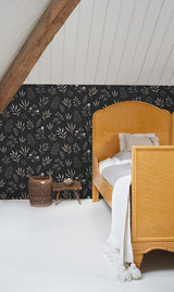 Cynara Charcoal Scandinavian Floral Wallpaper with Botanical Non Woven Pattern - Brewster DD139083