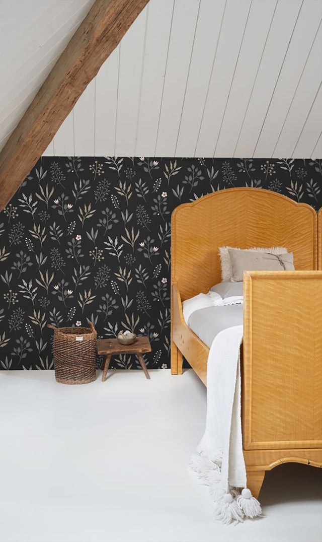 Cynara Charcoal Scandinavian Floral Wallpaper with Botanical Non Woven Pattern - Brewster DD139083