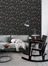 Cynara Charcoal Scandinavian Floral Wallpaper with Botanical Non Woven Pattern - Brewster DD139083