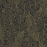 Canales Black Gold Inked Leaves Wallpaper with Modern Botanical Banana Leaf Pattern - Brewster DD139126