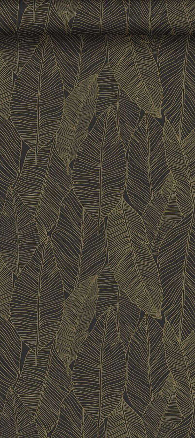 Canales Black Gold Inked Leaves Wallpaper with Modern Botanical Banana Leaf Pattern - Brewster DD139126