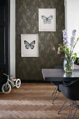 Canales Black Gold Inked Leaves Wallpaper with Modern Botanical Banana Leaf Pattern - Brewster DD139126