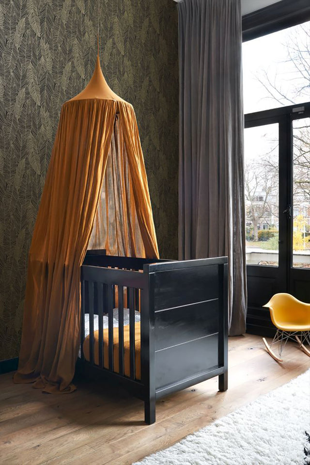 Canales Black Gold Inked Leaves Wallpaper with Modern Botanical Banana Leaf Pattern - Brewster DD139126