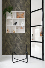 Canales Black Gold Inked Leaves Wallpaper with Modern Botanical Banana Leaf Pattern - Brewster DD139126