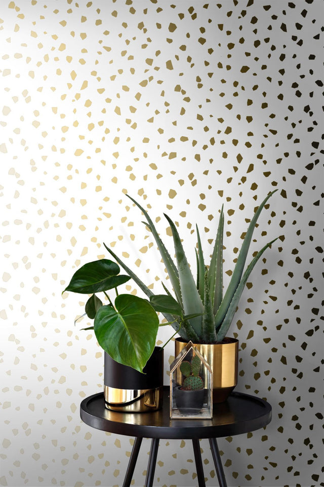 Confetti Gold Terrazzo Wallpaper with Metallic Whimsical Polka Dots - ESTA Home DD139133