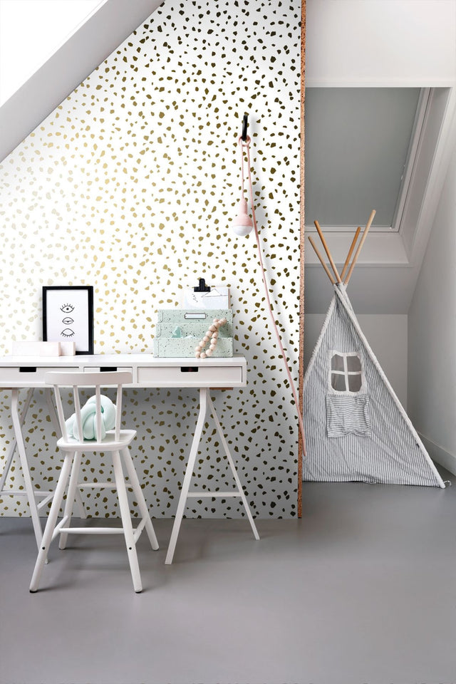 Confetti Gold Terrazzo Wallpaper with Metallic Whimsical Polka Dots - ESTA Home DD139133