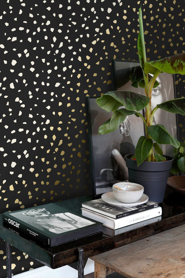 Confetti Black Terrazzo Wallpaper
