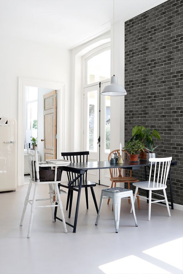 Burnham Black Brick Wall Wallpaper, Graphic Modern Style - ESTA Home DD139138