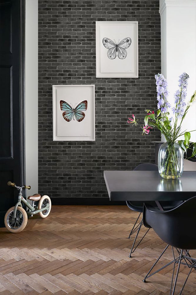 Burnham Black Brick Wall Wallpaper, Graphic Modern Style - ESTA Home DD139138